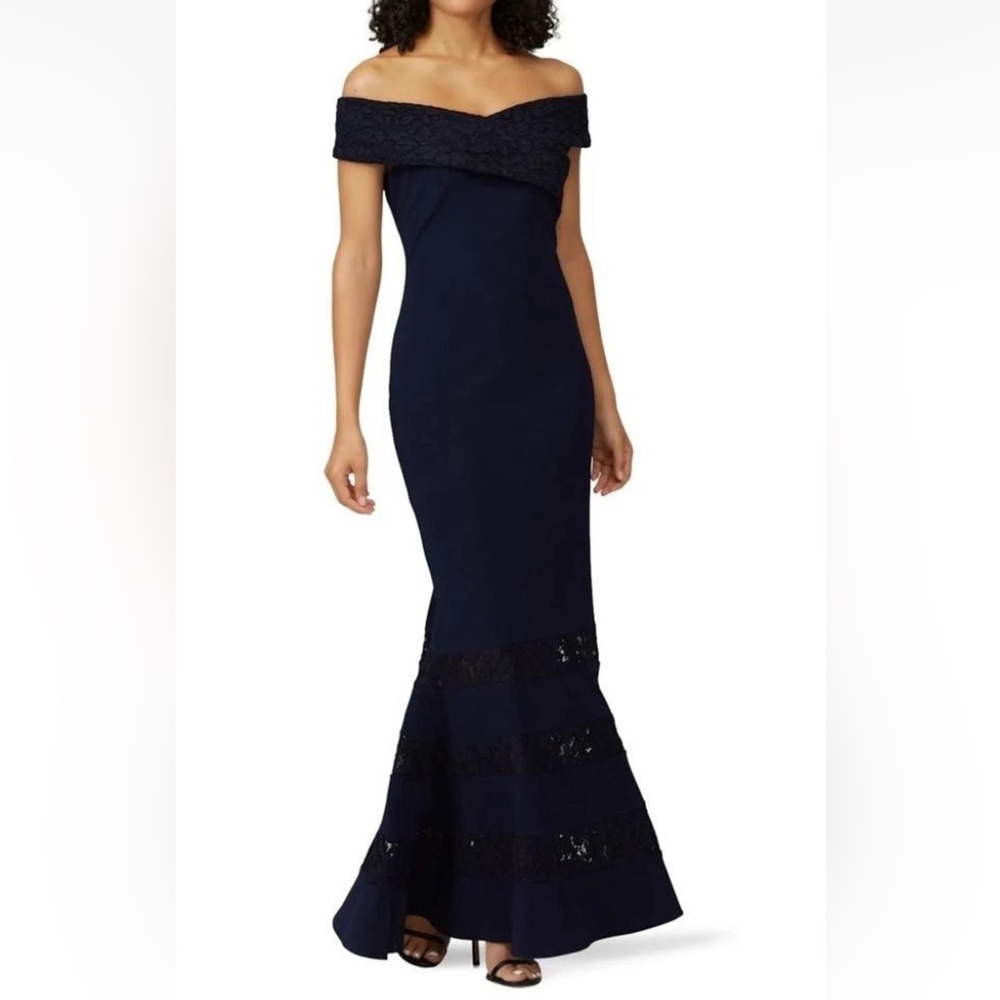 Lauren Ralph Lauren Claudinah off the shoulder navy blue evening dress sz 10